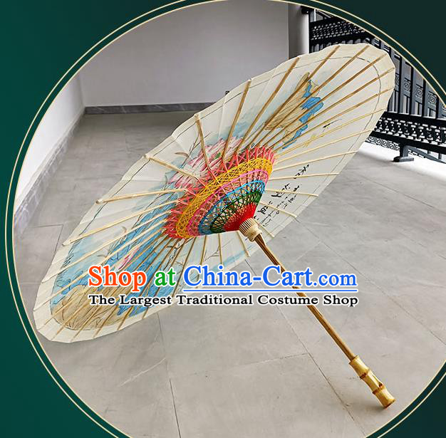 China Classical Dance Oil Paper Umbrella Hand Painting Lotus Oilpaper Umbrella Traditional Umbrella Craft