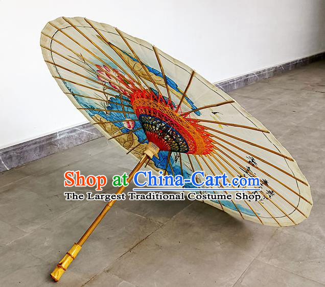 China Classical Dance Oil Paper Umbrella Hand Painting Lotus Oilpaper Umbrella Traditional Umbrella Craft