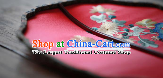China Classical Red Silk Palace Fan Traditional Wedding Hanfu Fan Handmade Embroidered Chrysanthemum Fan