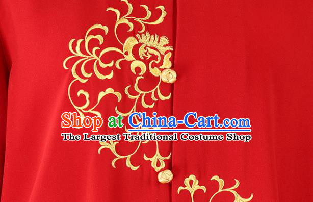 China Traditional Kung Fu Red Uniforms Tai Chi Competition Performance Costumes