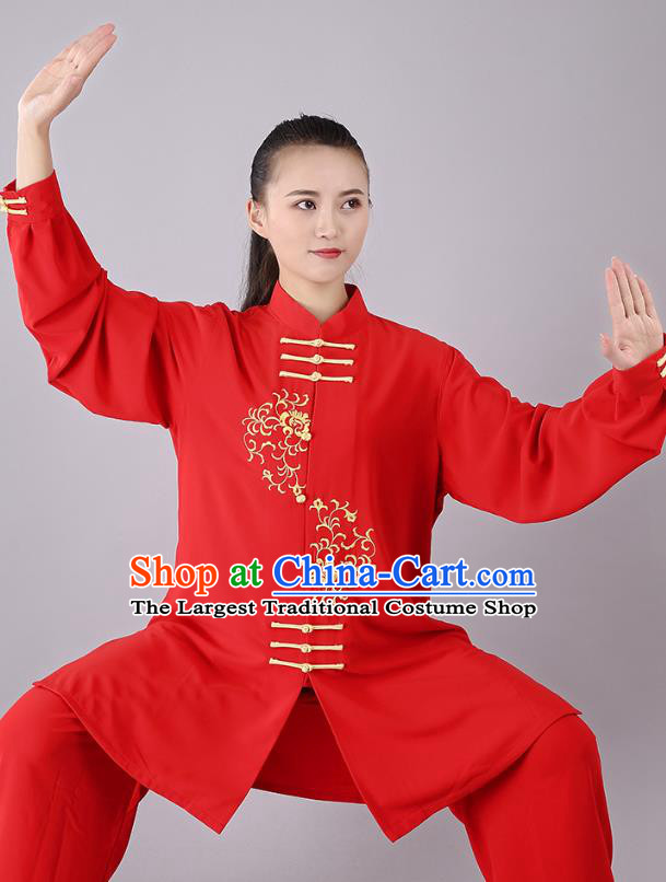 China Traditional Kung Fu Red Uniforms Tai Chi Competition Performance Costumes