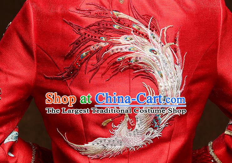 China Classical Embroidered Phoenix Peony Xiuhe Suits Traditional Bride Costumes Wedding Red Toast Dress