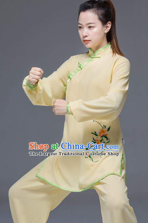 Chinese Martial Arts Performance Garment Kung Fu Competition Suits Wing Chun Embroidered Yellow Outfits Tai Chi Clothing