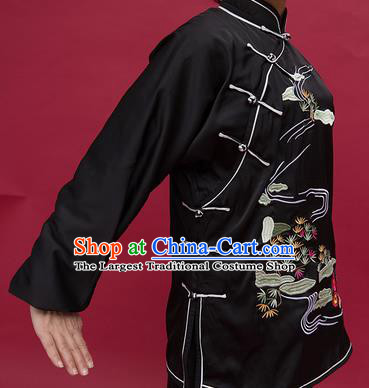 Chinese Martial Arts Embroidered Black Outfits Tai Chi Performance Garment Costume Kung Fu Wing Chun Competition Suits