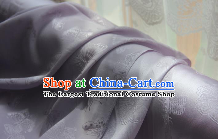 Chinese Traditional Cheongsam Jacquard Drapery Silk Fabric Classical Butterfly Pattern Brocade Lilac Satin Cloth
