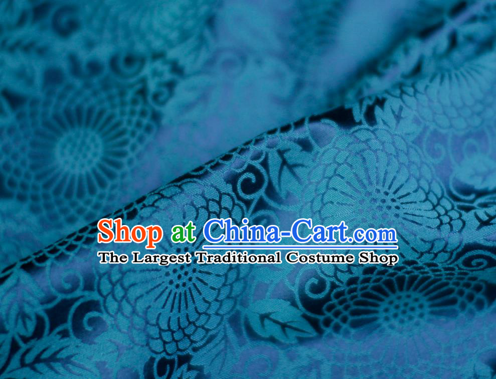 Chinese Blue Tapestry Cloth Traditional Qipao Dress Drapery Silk Fabric Classical Calendula Pattern Brocade