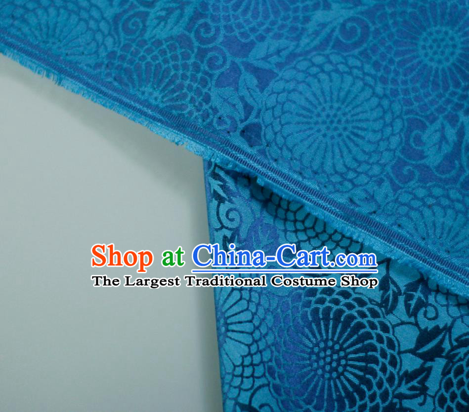 Chinese Blue Tapestry Cloth Traditional Qipao Dress Drapery Silk Fabric Classical Calendula Pattern Brocade