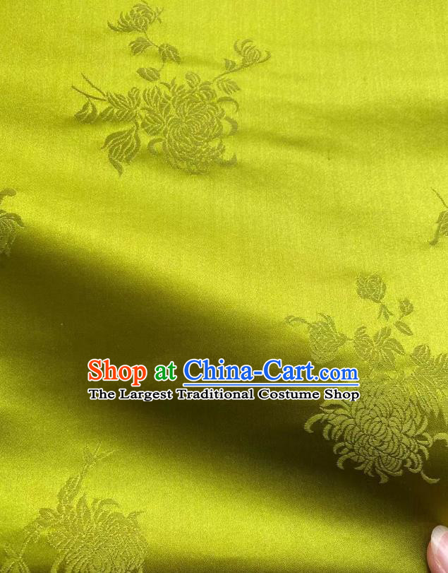 Top Chinese Traditional Green Brocade Drapery Cheongsam Silk Fabric Classical Jacquard Chrysanthemum Satin Cloth