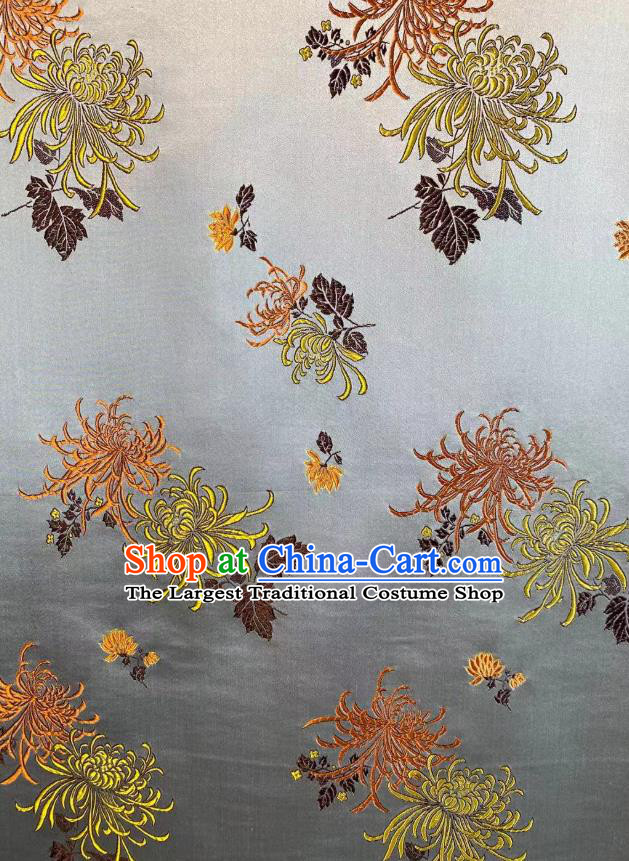 Chinese Silk Fabric Classical Chrysanthemum Pattern Brocade Argent Satin Cloth Traditional Cheongsam Jacquard Drapery