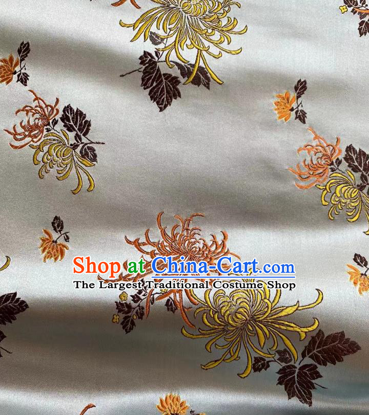 Chinese Silk Fabric Classical Chrysanthemum Pattern Brocade Argent Satin Cloth Traditional Cheongsam Jacquard Drapery