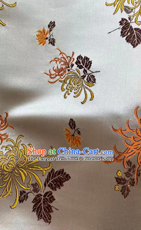Chinese Silk Fabric Classical Chrysanthemum Pattern Brocade Argent Satin Cloth Traditional Cheongsam Jacquard Drapery