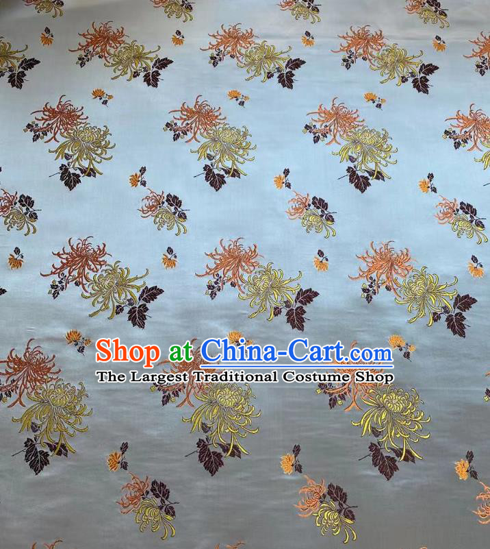 Chinese Silk Fabric Classical Chrysanthemum Pattern Brocade Argent Satin Cloth Traditional Cheongsam Jacquard Drapery