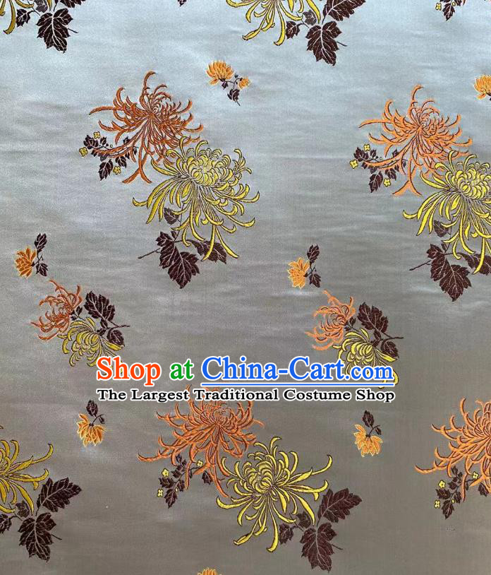 Chinese Silk Fabric Classical Chrysanthemum Pattern Brocade Argent Satin Cloth Traditional Cheongsam Jacquard Drapery