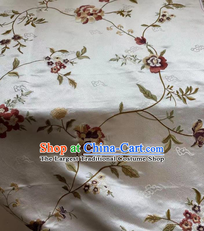 Chinese Traditional Cheongsam Drapery Silk Fabric Classical Embroidered Pattern White Brocade Cloth Jacquard Tapestry Material