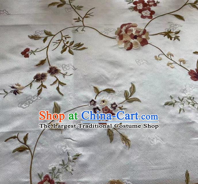 Chinese Traditional Cheongsam Drapery Silk Fabric Classical Embroidered Pattern White Brocade Cloth Jacquard Tapestry Material