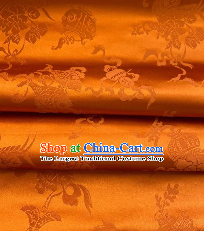 Chinese Silk Fabric Classical Eight Treasures Pattern Golden Brocade Cloth Tapestry Material Traditional Tang Suit Drapery