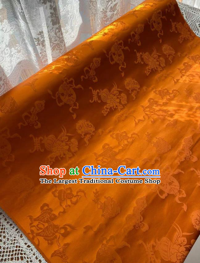 Chinese Silk Fabric Classical Eight Treasures Pattern Golden Brocade Cloth Tapestry Material Traditional Tang Suit Drapery