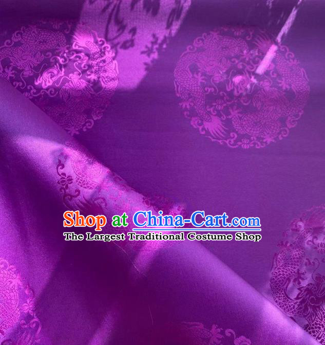 Chinese Silk Fabric Classical Dragons Pattern Purple Brocade Cloth Tapestry Material Traditional Tang Suit Drapery