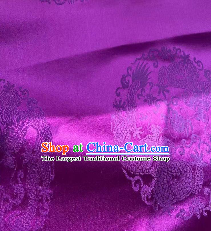 Chinese Silk Fabric Classical Dragons Pattern Purple Brocade Cloth Tapestry Material Traditional Tang Suit Drapery