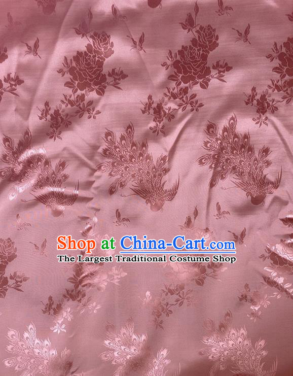 China Traditional Cheongsam Brocade Cloth Jacquard Pink Satin Drapery Classical Peacock Pattern Silk Fabric