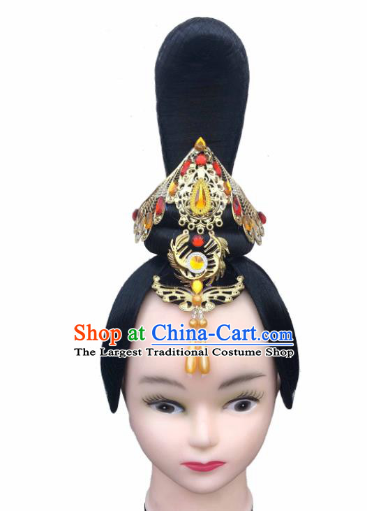 Handmade Chinese Court Dance Stage Performance Wigs Chignon Classical Dance Hair Accessories Hanfu Dance Headpieces