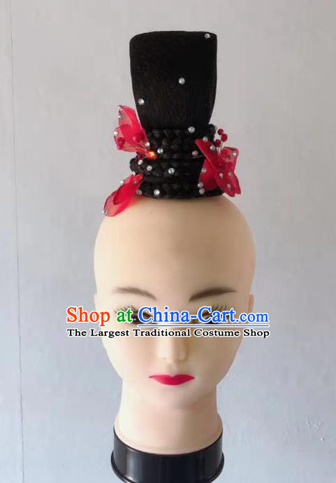 Handmade Chinese Classical Dance Hair Accessories Fan Dance Headpieces Woman Solo Dance Wigs Chignon