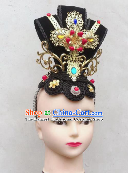 Handmade Chinese Flying Apsaras Dance Headpieces Woman Hanfu Dance Wigs Chignon Classical Dance Hair Accessories