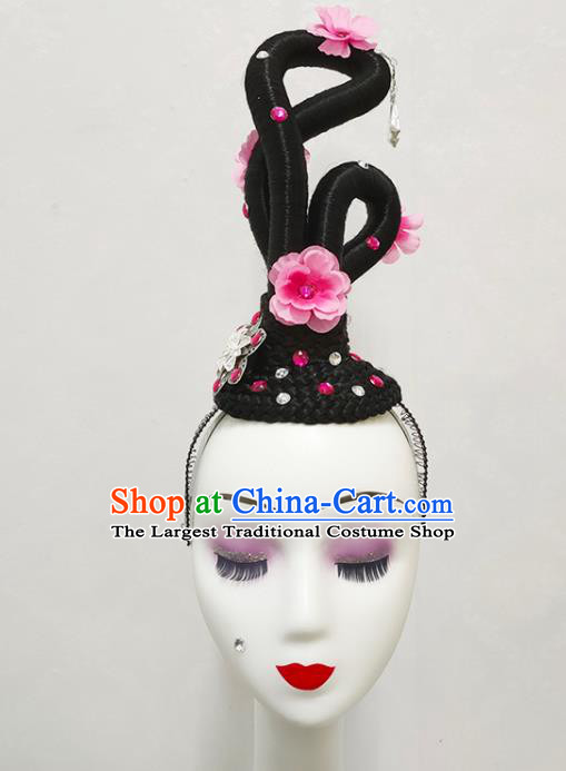 Handmade Chinese Beauty Dance Wigs Chignon Classical Dance Tao Yao Hair Accessories Stage Performance Headpieces