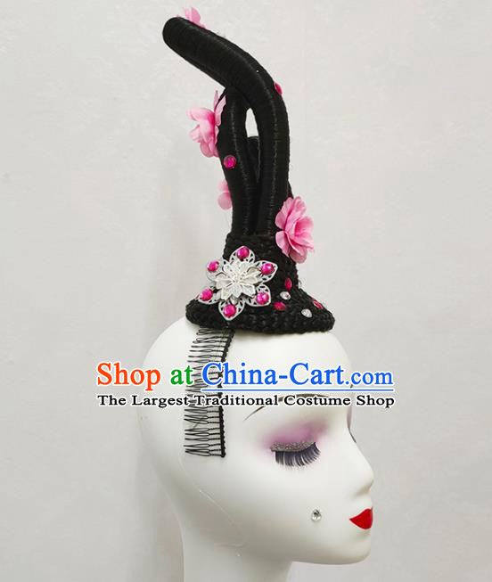 Handmade Chinese Beauty Dance Wigs Chignon Classical Dance Tao Yao Hair Accessories Stage Performance Headpieces