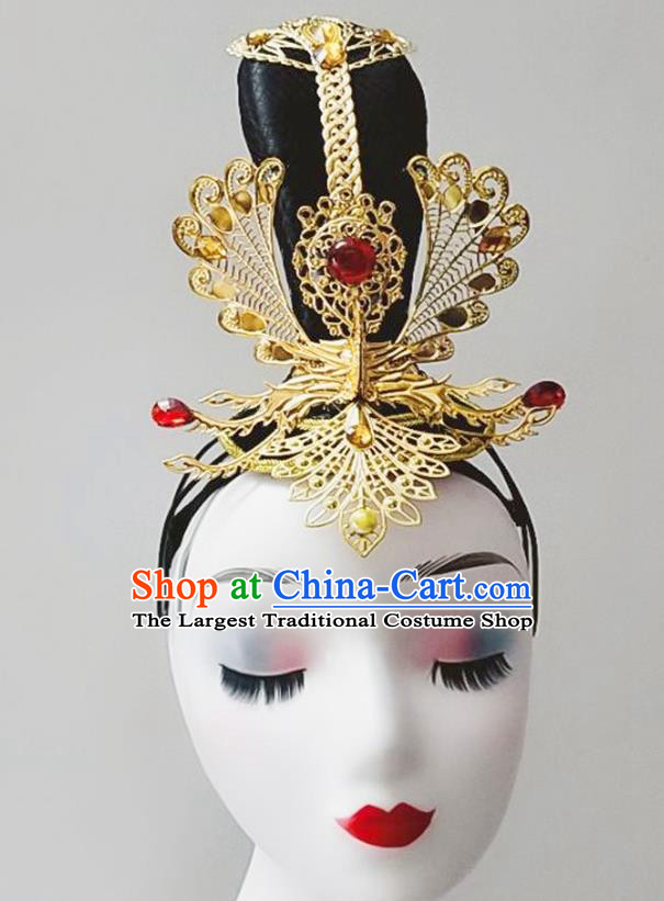 Handmade Chinese Classical Dance Hair Accessories Stage Performance Headdress Drum Dance Wigs Chignon