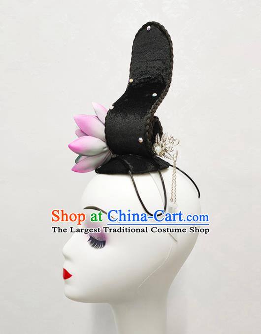 Handmade Chinese Lotus Dance Hairpieces Woman Classical Dance Wigs Chignon Flying Apsaras Dance Hair Accessories