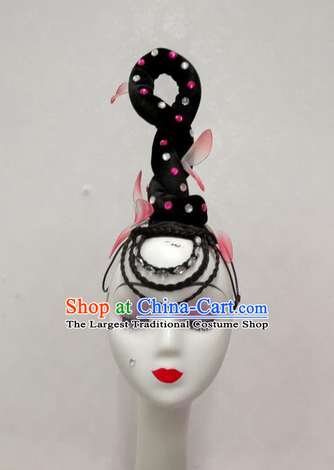 Handmade Chinese Lotus Dance Headpieces Umbrella Dance Stage Performance Wigs Chignon Classical Dance Hair Accessories