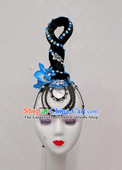 Handmade Chinese Classical Dance Hair Accessories Flying Dance Headpieces Umbrella Dance Stage Performance Wigs Chignon
