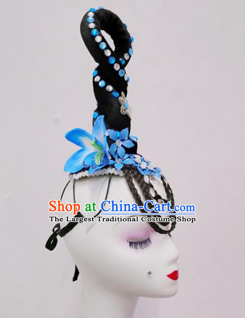 Handmade Chinese Classical Dance Hair Accessories Flying Dance Headpieces Umbrella Dance Stage Performance Wigs Chignon