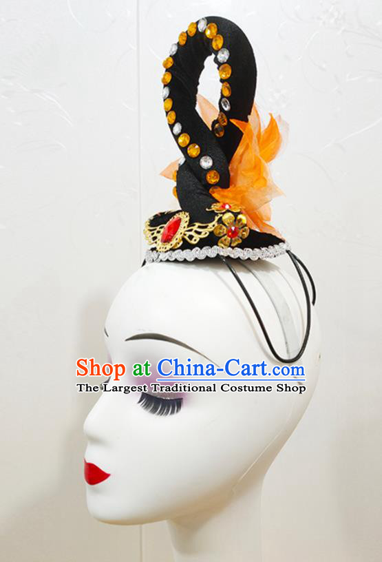 Chinese Goddess Dance Performance Hairpieces Classical Dance Wigs Chignon Woman Solo Dance Hair Accessories