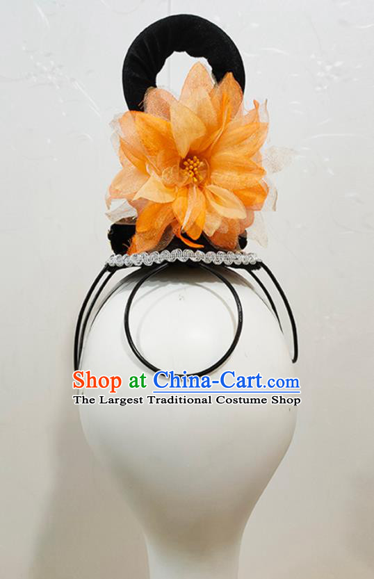 Chinese Goddess Dance Performance Hairpieces Classical Dance Wigs Chignon Woman Solo Dance Hair Accessories