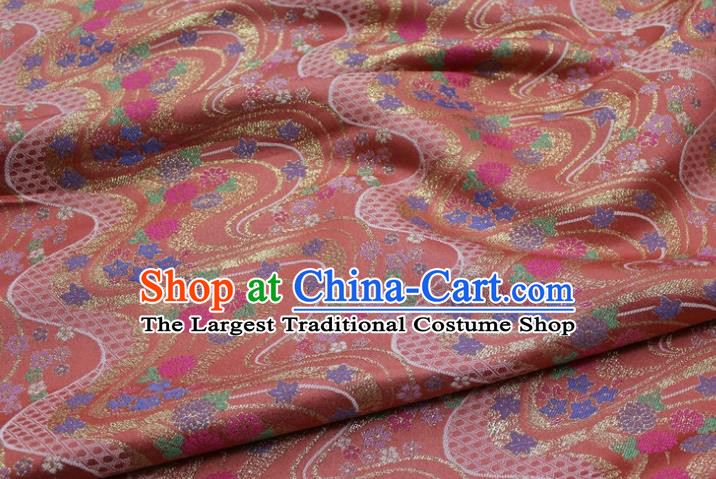 Asian Traditional Flow Chrysanthemum Pattern Satin Drapery Kimono Tapestry Fabric Japanese Rust Red Brocade