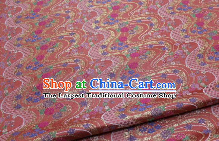 Asian Traditional Flow Chrysanthemum Pattern Satin Drapery Kimono Tapestry Fabric Japanese Rust Red Brocade