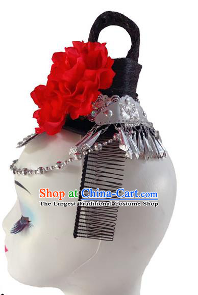Chinese Woman Ethnic Dance Hairpieces Classical Dance Hair Accessories Miao Nationality Performance Wigs Chignon