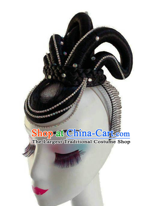 Chinese Classical Dance Hair Accessories Woman Stage Performance Hair Clasp Traditional Folk Dance Wigs Chignon