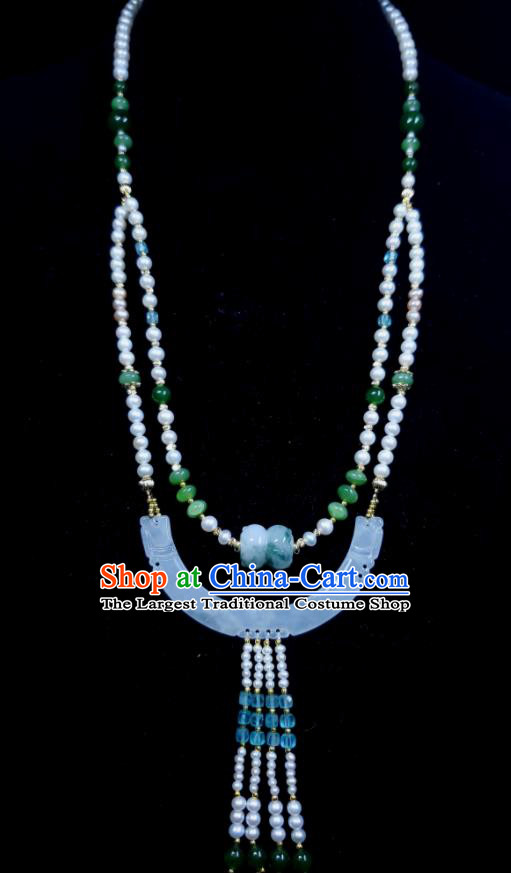 China Qing Dynasty Pearls Tassel Necklet Handmade Jade Jewelry Ancient Imperial Consort Necklace Accessories
