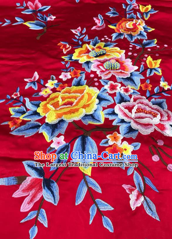 Chinese Classical Red Brocade Drapery Wedding Dress Cloth Traditional Peony Pattern Silk Fabric Cheongsam Damask Material