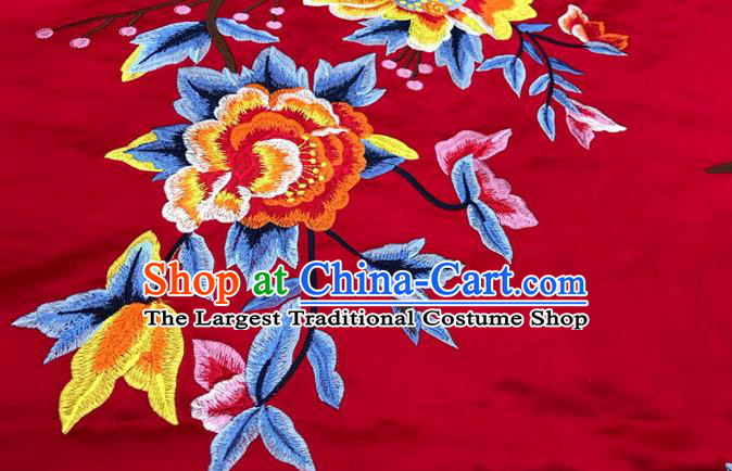 Chinese Classical Red Brocade Drapery Wedding Dress Cloth Traditional Peony Pattern Silk Fabric Cheongsam Damask Material