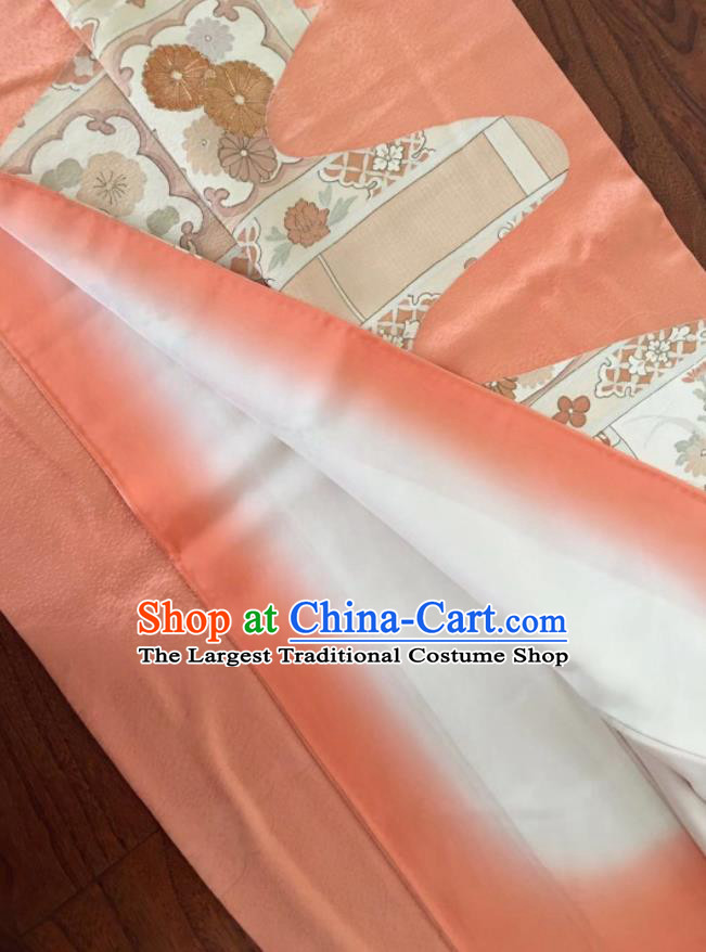 Japan Traditional Pink Yukata Dress Classical Chrysanthemum Pattern Tsukesage Kimono Clothing Summer Festival Garment Costume