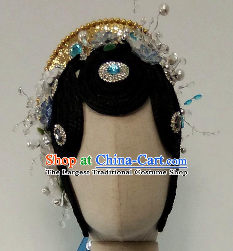 Top China Stage Performance Headdress Opera Dance Wigs Chignon Hairpieces Woman Classical Dance Hair Accessories
