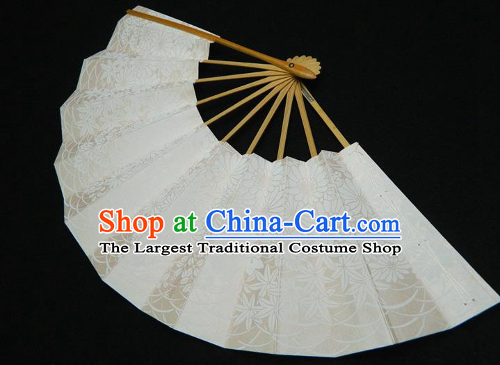 Japan Handmade Bamboo Craft Fans Geisha Performance Accordion Classical Dance Folding Fan Traditional Chrysanthemum Pattern Fan