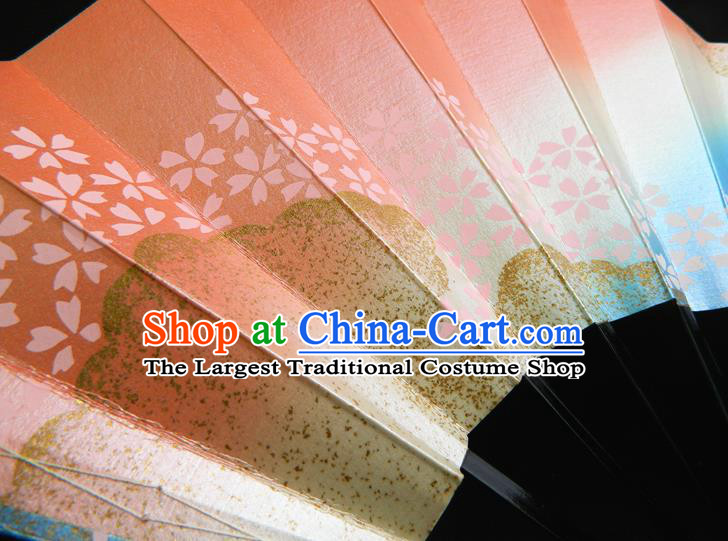 Japan Classical Folding Fan Traditional Sakura Pattern Fan Handmade Ebony Craft Fans Geisha Performance Accordion