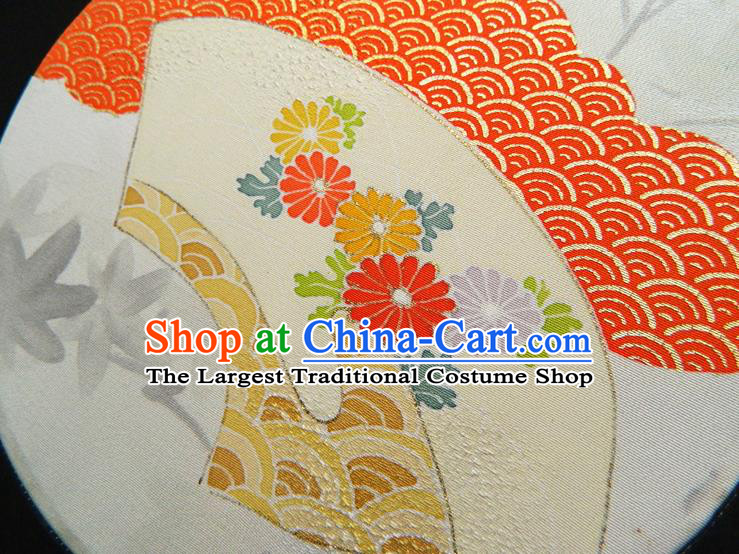 Japan Geisha Dance Fan Classical Circular Fan Traditional Palace Fan Handmade Printing Chrysanthemum Silk Fan