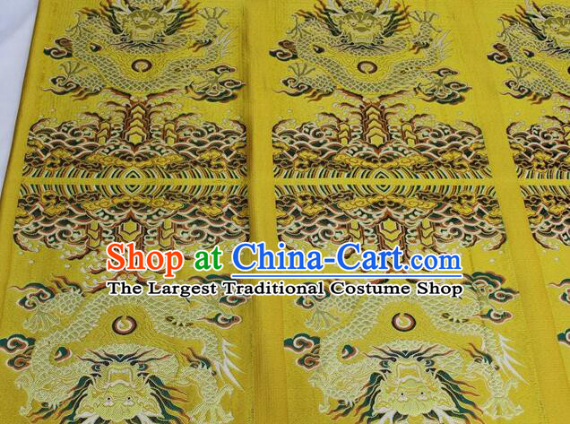 China Ancient Costume Silk Fabrics Traditional Drapery Classical Large Dragon Pattern Yellow Brocade Fabric