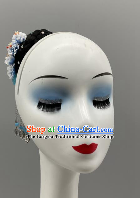 Chinese Stage Performance Wig Chignon Classical Dance Headpiece Woman Dance Competition Hair Jewelries